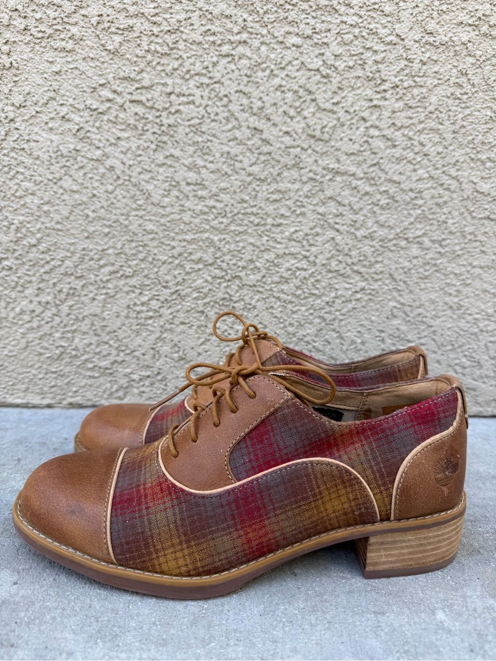 PENDLETON x TIMBERLAND Women's Beckwith Brown Red Plaid Leather Oxfords Shoes 8